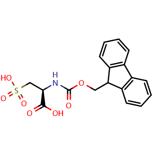 Chemical structure of (S)-2-((((9H-fluoren-9-yl)methoxy)carbonyl)amino)-3-sulfopropanoic acid , CAS 136554-96-6, AChemBlock AD290693