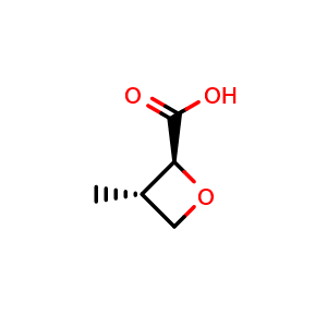 Chemical structure of (2S,3S)-3-methyloxetane-2-carboxylic acid , CAS 3110040-83-7, AChemBlock AD290695