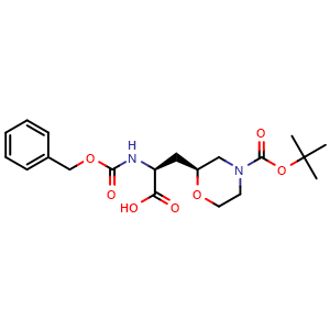 Chemical structure of (S)-2-(((Benzyloxy)carbonyl)amino)-3-((S)-4-(tert-butoxycarbonyl)morpholin-2-yl)propanoic acid , CAS 3050725-55-5, AChemBlock AD290699