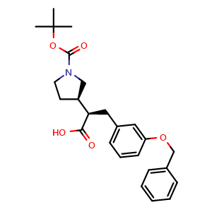 Chemical structure of (2R)-3-[3-(Benzyloxy)phenyl]-2-[(3R)-1-{[(2-methylprop-2-yl)oxy]carbonyl}pyrrolidin-3-yl]propanoic acid , AChemBlock AD290708
