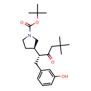 Chemical structure of 2-Methylpropan-2-yl (3R)-3-[(2R)-1-(3-hydroxyphenyl)-5,5-dimethyl-3-oxohex-2-yl]pyrrolidine-1-carboxylate , AChemBlock AD290709