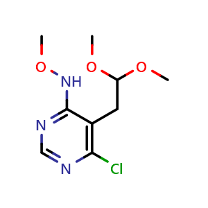 Chemical structure of N-[6-Chloro-5-(2,2-dimethoxyethyl)pyrimidin-4-yl]-O-methylhydroxylamine , AChemBlock AD290710