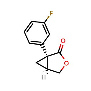 Chemical structure of (1R,5S)-1-(3-Fluorophenyl)-3-oxabicyclo[3.1.0]hexan-2-one , AChemBlock AD290712