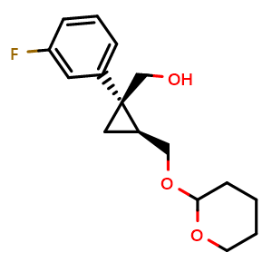 Chemical structure of [(1R,2S)-1-(3-Fluorophenyl)-2-[(3,4,5,6-tetrahydro-2H-pyran-2-yloxy)methyl]cyclopropyl]methanol , AChemBlock AD290713