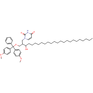Chemical structure of 1-{2-[({[Bis(4-methoxyphenyl)]phenylmethyl}oxy)methyl]-3-hydroxytetracosyl}-1,2,3,4-tetrahydropyrimidine-2,4-dione , AChemBlock AD290716