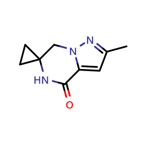 Chemical structure of 2'-Methyl-5',7'-dihydro-4'H-spiro[cyclopropane-1,6'-pyrazolo[1,5-a]pyrazine]-4'-one , AChemBlock AD290720