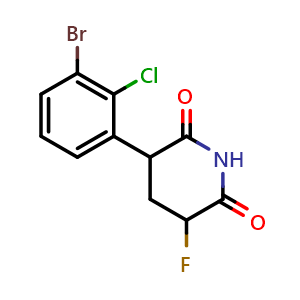 Chemical structure of 5-(3-Bromo-2-chlorophenyl)-3-fluorohexahydropyridine-2,6-dione , AChemBlock AD290721