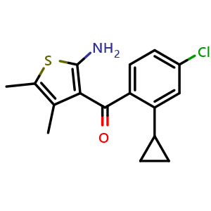 Chemical structure of (2-Amino-4,5-dimethylthiophen-3-yl)(4-chloro-2-cyclopropylphenyl)methanone , AChemBlock AD290723