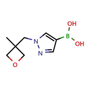 Chemical structure of 1-[(3-Methyloxetan-3-yl)methyl]-1H-pyrazole-4-boronic acid , AChemBlock AD290725