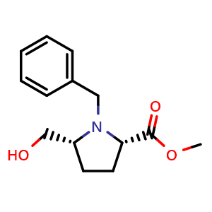 Chemical structure of Methyl cis-1-Benzyl-5-(hydroxymethyl)pyrrolidine-2-carboxylate , AChemBlock AD290734