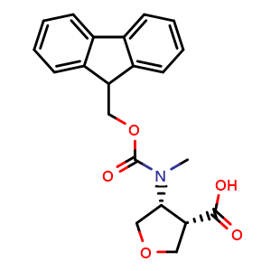 Chemical structure of (3S,4R)-4-[Fmoc-(methyl)amino]tetrahydrofuran-3-carboxylic acid , AChemBlock AD290740