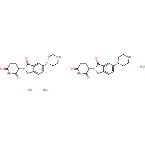 Chemical structure of 3-[1-Oxo-6-(1-piperazinyl)-2-isoindolinyl]piperidine-2,6-dione sesquihydrochloride , AChemBlock AD290741