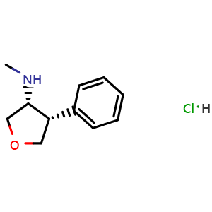 Chemical structure of (3R,4S)-N-Methyl-4-phenyltetrahydrofuran-3-amine hydrochloride , AChemBlock AD290745
