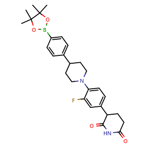 Chemical structure of 4-[1-[4-(2,6-Dioxopiperidin-3-yl)-2-fluorophenyl]piperidin-4-yl]phenylboronic acid pinacol ester , AChemBlock AD290749