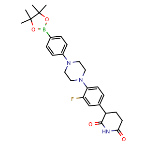 Chemical structure of 4-[4-[4-(2,6-Dioxopiperidin-3-yl)-2-fluorophenyl]piperazin-1-yl]phenylboronic acid pinacol ester , AChemBlock AD290750