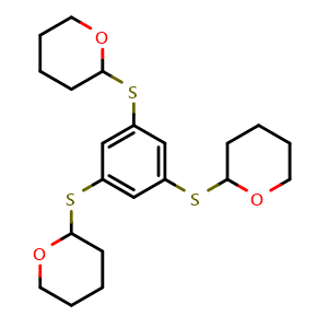 Chemical structure of 1,3,5-Tris[(tetrahydro-2H-pyran-2-yl)thio]benzene , AChemBlock AD290761