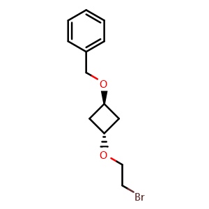 Chemical structure of [[trans-3-(2-Bromoethoxy)cyclobutoxy]methyl]benzene , AChemBlock AD290773