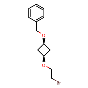 Chemical structure of [[cis-3-(2-Bromoethoxy)cyclobutoxy]methyl]benzene , AChemBlock AD290774