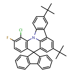 Chemical structure of 3',6'-Di-tert-butyl-12'-chloro-11'-fluorospiro[fluorene-9,8'-indolo[3,2,1-de]acridine] , AChemBlock AD290784