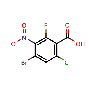 Chemical structure of 4-Bromo-6-chloro-2-fluoro-3-nitrobenzoic acid , AChemBlock AD290785