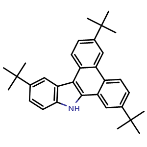 Chemical structure of 3,7,12-Tri-tert-butyl-9H-dibenzo[a,c]carbazole , AChemBlock AD290786