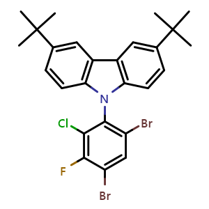 Chemical structure of 3,6-Di-tert-butyl-9-(4,6-dibromo-2-chloro-3-fluorophenyl)-9H-carbazole , AChemBlock AD290787