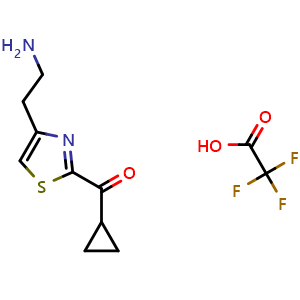 Chemical structure of [4-(2-Aminoethyl)thiazol-2-yl](cyclopropyl)methanone trifluoroacetate , AChemBlock AD290798