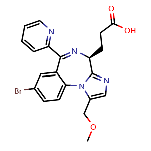 Chemical structure of (S)-3-[8-Bromo-1-(methoxymethyl)-6-(2-pyridyl)-4H-benzo[f]imidazo[1,2-a][1,4]diazepin-4-yl]propanoic acid , AChemBlock AD290800