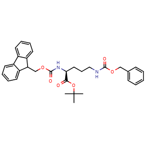 Chemical structure of tert-Butyl (S)-2-(Fmoc-amino)-5-(Cbz-amino)pentanoate , AChemBlock AD290801