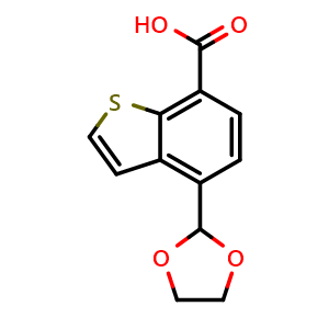 Chemical structure of 4-(1,3-Dioxolan-2-yl)benzo[b]thiophene-7-carboxylic acid , AChemBlock AD290812