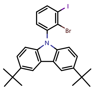 Chemical structure of 9-(2-Bromo-3-iodophenyl)-3,6-di-tert-butyl-9H-carbazole , AChemBlock AD290816