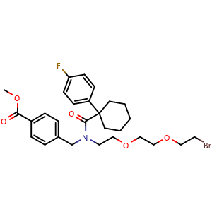 Chemical structure of Methyl 4-[[N-[2-[2-(2-bromoethoxy)ethoxy]ethyl]-1-(4-fluorophenyl)cyclohexanecarboxamido]methyl]benzoate , AChemBlock AD290820