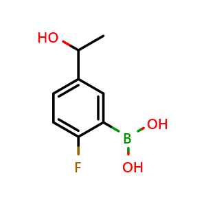 Chemical structure of (2-Fluoro-5-(1-hydroxyethyl)phenyl)boronic acid , AChemBlock AD290842