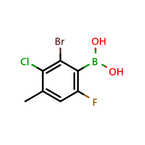 Chemical structure of (2-Bromo-3-chloro-6-fluoro-4-methylphenyl)boronic acid , AChemBlock AD290845