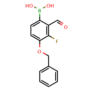 Chemical structure of (4-(Benzyloxy)-3-fluoro-2-formylphenyl)boronic acid , AChemBlock AD290848