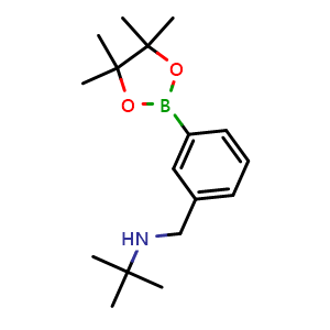 Chemical structure of 2-Methyl-N-(3-(4,4,5,5-tetramethyl-1,3,2-dioxaborolan-2-yl)benzyl)propan-2-amine , AChemBlock AD290875