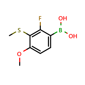 Chemical structure of (2-Fluoro-4-methoxy-3-(methylthio)phenyl)boronic acid , AChemBlock AD290882