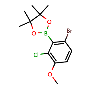 Chemical structure of 2-(6-Bromo-2-chloro-3-methoxyphenyl)-4,4,5,5-tetramethyl-1,3,2-dioxaborolane , AChemBlock AD290883