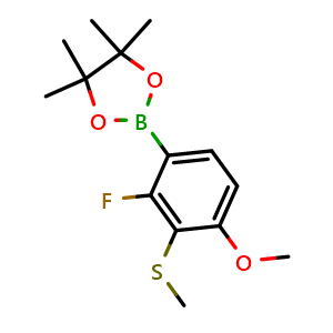 Chemical structure of 2-(2-Fluoro-4-methoxy-3-(methylthio)phenyl)-4,4,5,5-tetramethyl-1,3,2-dioxaborolane , AChemBlock AD290887