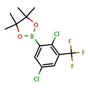Chemical structure of 2-(2,5-Dichloro-3-(trifluoromethyl)phenyl)-4,4,5,5-tetramethyl-1,3,2-dioxaborolane , AChemBlock AD290893
