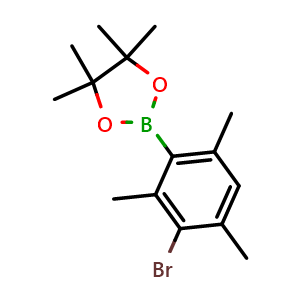 Chemical structure of 2-(3-Bromo-2,4,6-trimethylphenyl)-4,4,5,5-tetramethyl-1,3,2-dioxaborolane , AChemBlock AD290915