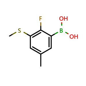 Chemical structure of 2-Fluoro-5-methyl-3-(methylthio)phenylboronic acid , AChemBlock AD290925