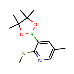 Chemical structure of 5-Methyl-2-(methylthio)-3-(4,4,5,5-tetramethyl-1,3,2-dioxaborolan-2-yl)pyridine , AChemBlock AD290929