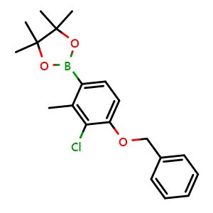 Chemical structure of 2-(4-(Benzyloxy)-3-chloro-2-methylphenyl)-4,4,5,5-tetramethyl-1,3,2-dioxaborolane , AChemBlock AD290930