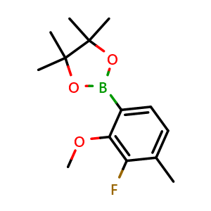 Chemical structure of 2-(3-Fluoro-2-methoxy-4-methylphenyl)-4,4,5,5-tetramethyl-1,3,2-dioxaborolane , AChemBlock AD290932