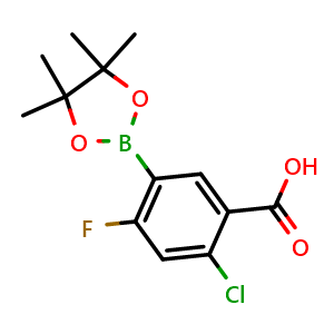 Chemical structure of 2-Chloro-4-fluoro-5-(4,4,5,5-tetramethyl-1,3,2-dioxaborolan-2-yl)benzoic acid , AChemBlock AD290943