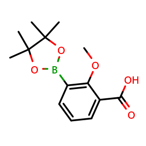 Chemical structure of 2-Methoxy-3-(4,4,5,5-tetramethyl-1,3,2-dioxaborolan-2-yl)benzoic acid , AChemBlock AD290947