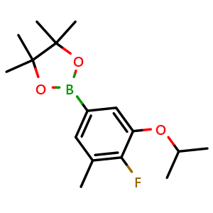 Chemical structure of 2-(4-Fluoro-3-isopropoxy-5-methylphenyl)-4,4,5,5-tetramethyl-1,3,2-dioxaborolane , AChemBlock AD290985