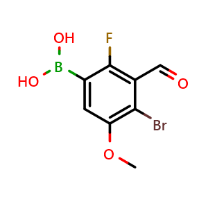 Chemical structure of (4-Bromo-2-fluoro-3-formyl-5-methoxyphenyl)boronic acid , AChemBlock AD290989