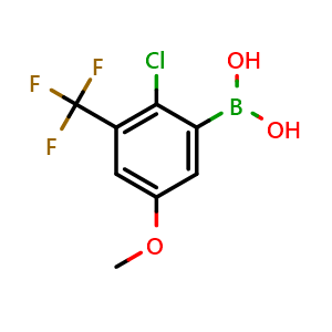 Chemical structure of (2-Chloro-5-methoxy-3-(trifluoromethyl)phenyl)boronic acid , AChemBlock AD290996